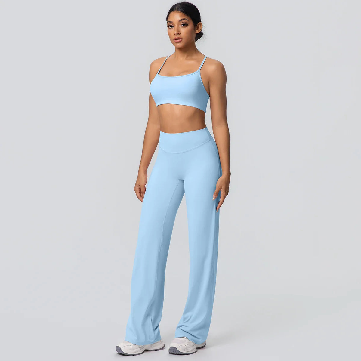 Women Gym Sports Yoga Suit Sexy Beautiful Back Yoga Underwear With Chest Pad Solid Color High Waisted Wide Leg Pants Yoga Set