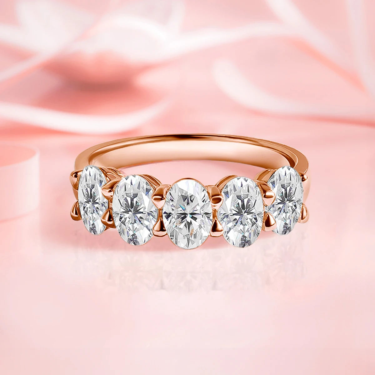 3*5mm D Color  5 Stone Oval Moissanite Wedding Band Sterling Silver 925 Certified Engagament Eternity Jewelry Wholesale