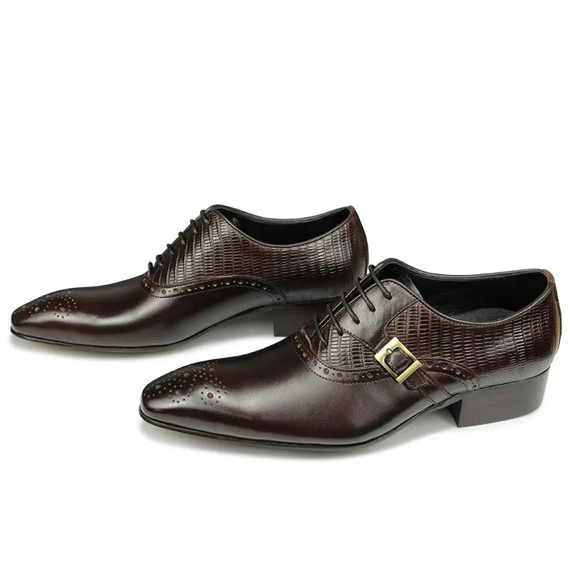 Genuine Leather Brogue Shoes Formal Oxford Lace-up  Dress Shoes Handcrafted Male Business Office Man Side Metal Buckl