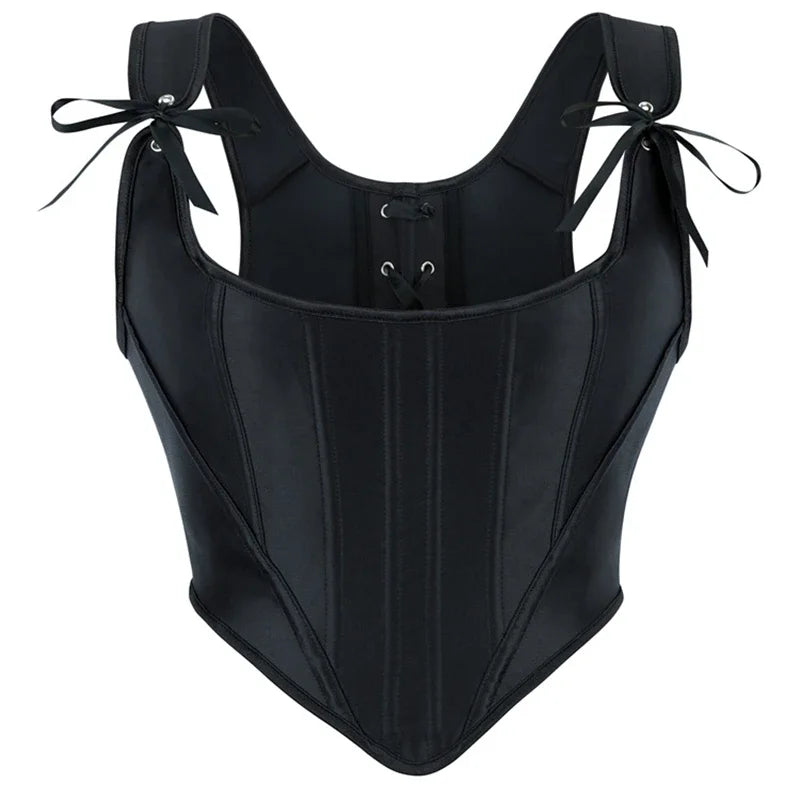 Fashion Satin Black Corset Top Women Overbust Gothic Retro Victorian Shaper Bustier Sexy Lace-up Slim Fishbone Short Corsets