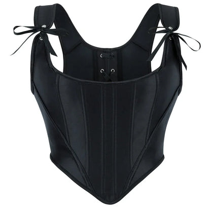 Fashion Satin Black Corset Top Women Overbust Gothic Retro Victorian Shaper Bustier Sexy Lace-up Slim Fishbone Short Corsets