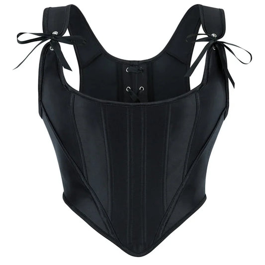 Fashion Satin Black Corset Top Women Overbust Gothic Retro Victorian Shaper Bustier Sexy Lace-up Slim Fishbone Short Corsets
