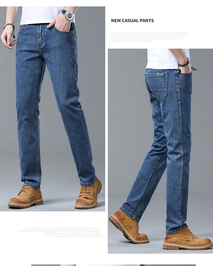 2026 Brand New Men  Straight Blue Gray Jeans Business Fashion Classic Style Cotton Stretch Denim Pants Male Brand Trousers
