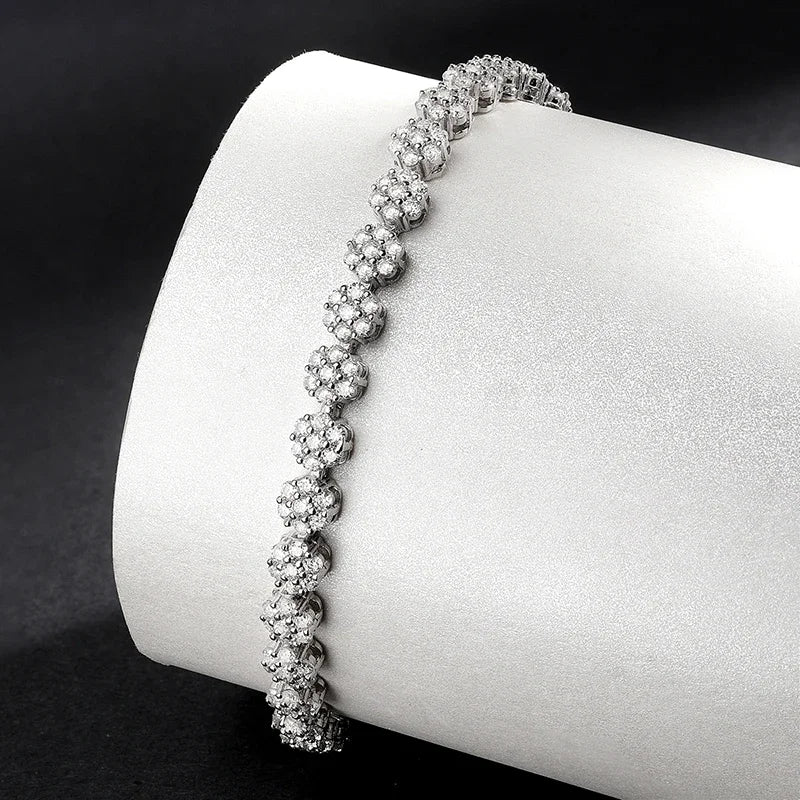 Flower Full 1.5mm D Color Moissanite Diamond Tennis Bracelet for Women 925 Silver GRA Certified Bridal Wedding Bangle Gift