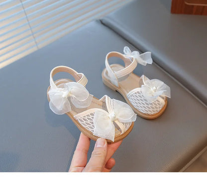 2025 Mesh Peep-toe Princess Shoes Girls Sandals with Tulle Butterfly-knot Summer Evening Wedding Party Bridesmaid Sandals I05292