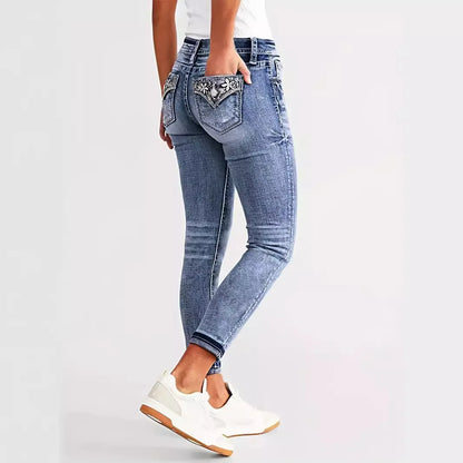 Women High Waist Vintage Stretch Denim Pencil Pants