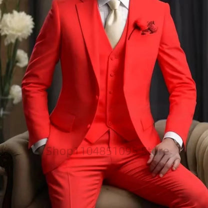 Wedding Light Pink Men's Suit 3 Pieces Formal Business Notch Lapel Blazer Tuxedos Slim Fit Groomsmen Suit Set(Jacket+Vest+Pant)
