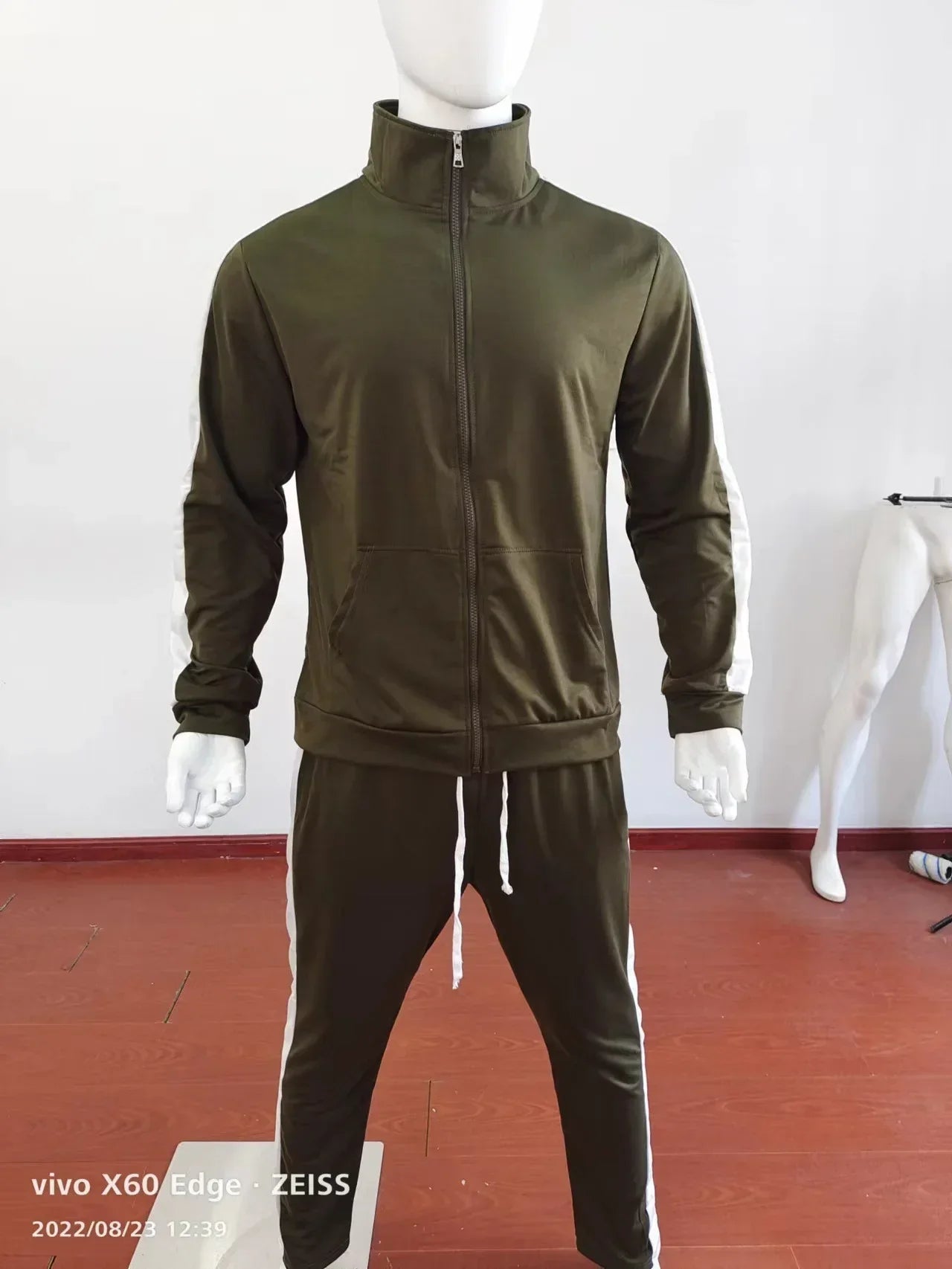 2025 Spring Autumn Men's 2-Piece Set Color Blocking Zipper Stand Collar Casual Sports Jacket Sweatshirt Trousers Suit