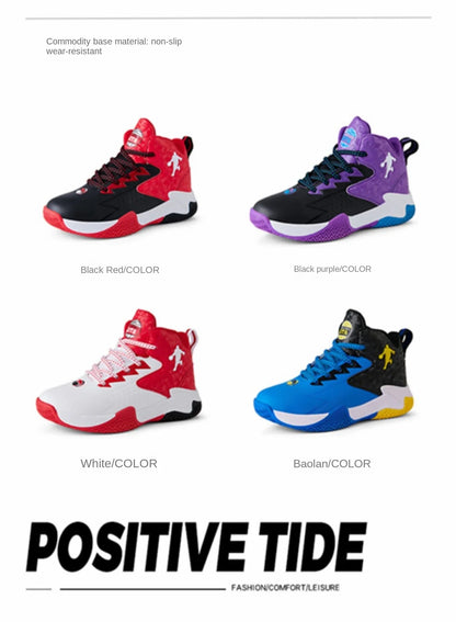 Children Sports Shoes Waterproof Low-top Sneakers Kids Basketball Shoes Boys Lace-up Non-slip Shoes for Running Durable Sneakers