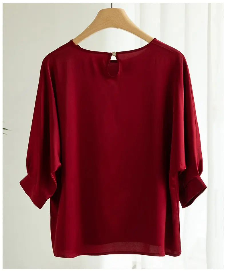 2026 New In Summer Satin Silk Half-Sleeve Tee Tops Basic Solid Women‘s T-Shirt Casual O-neck Thin Shirts Ladies Loose Blouses