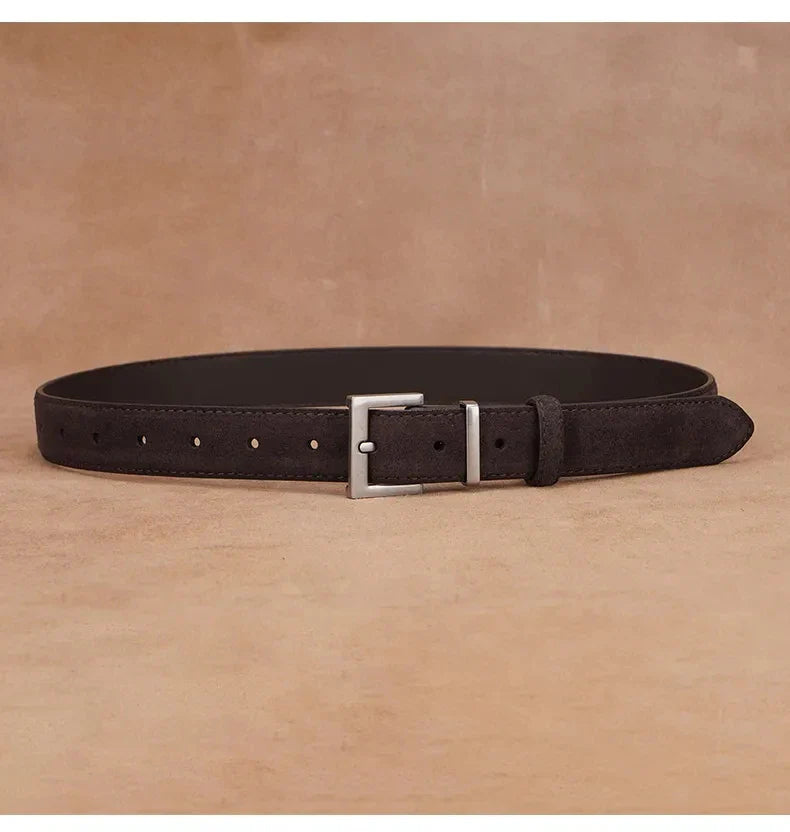 Fashion Suede Cowhide Women‘s Belts Genuine Leather 2.8cm Wide Belt Metal Buckle Women Belt Matched Dress Jeans Skinny Girdle