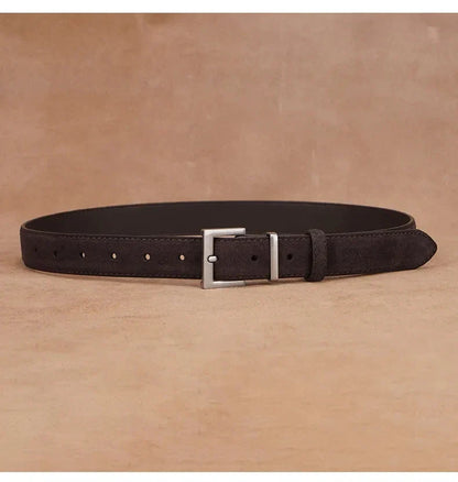 Fashion Suede Cowhide Women‘s Belts Genuine Leather 2.8cm Wide Belt Metal Buckle Women Belt Matched Dress Jeans Skinny Girdle