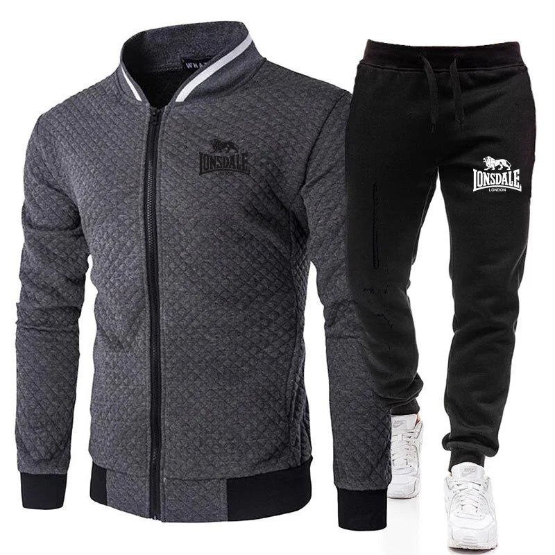 Spring and Autumn Men's Fashion Street Stand up Collar Set Jacket, Outdoor Casual Pocket Zipper Men's Baseball Set
