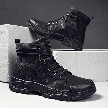 Men's canvas boots autumn winter new plus velvet high-top warm casual boots outdoor boots camouflage tooling boots desert boots