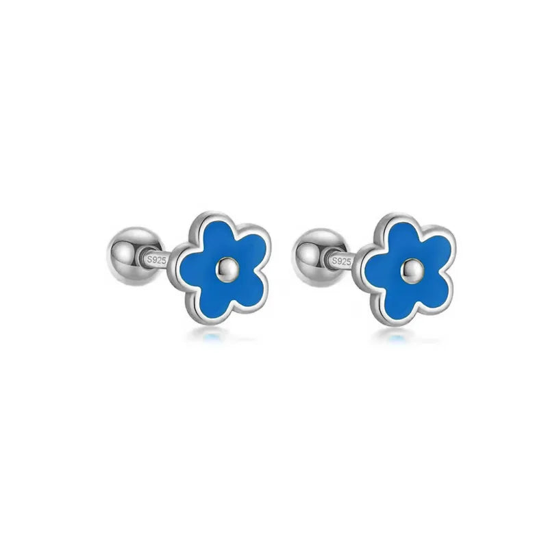 925 Sterling Silver Romantic White Enamel Flower Screw Bead Stud Earrings for Women Fashion Simple Piercing Jewelry Gift