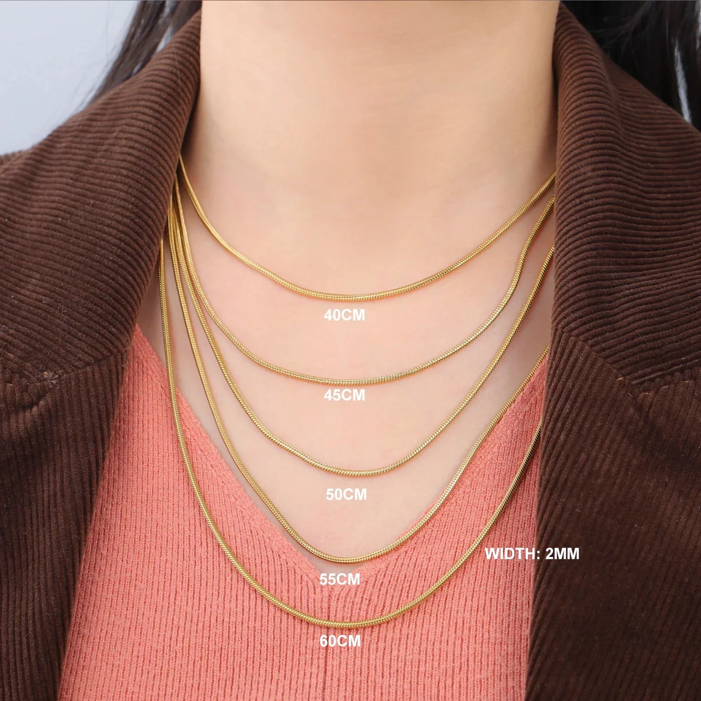 Stainless Steel Gold Color Round Snake Chain Necklace Women Men Long Neck Chains Trendy Punk Jewelry Gift Wholesale