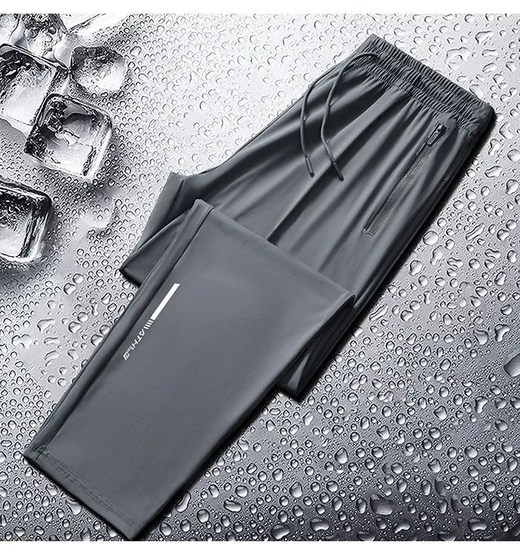 Men's spring and summer ice silk long pants slim fit new loose high elasticity fast drying outdoor running casual pants
