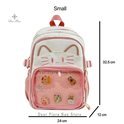 Cute Cat Ita Backpacks Large Capacity Knapsack Casual Girl Transparent DIY Display Rucksack Cartoon Trendy Travel Schoolbags
