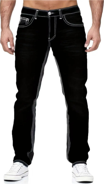1pc Men's Casual Slim-Fit Stretch Jeans, Fashionable Street-Style Gradient Denim Pants with Washed-Out Look, Regular Fit, Machin