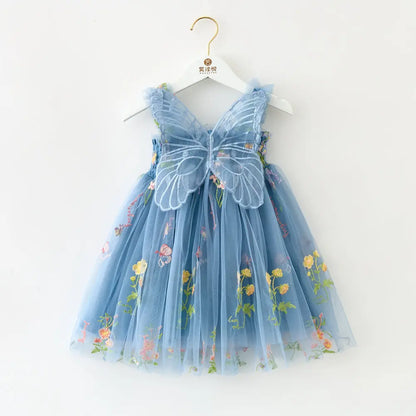 Girls Princess Dress with 3D Wings - Sparkle Tulle Sleeveless Gown, Fairy Puffy Party Dress for Birthday & Holiday