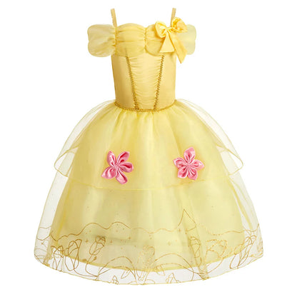 Jasmine Rapunzel Snow Queen Elsa Princess Dress Girl Mesh Sequin Dress Kids Cosplay Belle Aurora Costumes Carnival Party Gowns