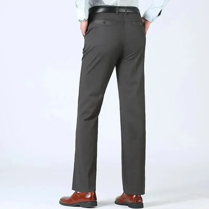 Mens 100% Cotton Summer Thin Pants Autumn Suit Pant Slacks High Waist Straight Loose Bland Solid Business Casual Pants Gozbkf
