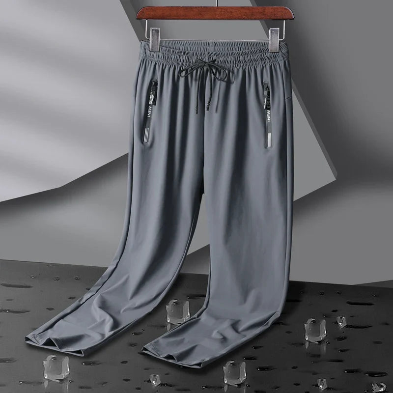 Breathable Elastic Men Running Sport Pants Ice Silk Jogging Thin Sweatpants Casual Outdoor Training Gym Fitness Trousers 8XL