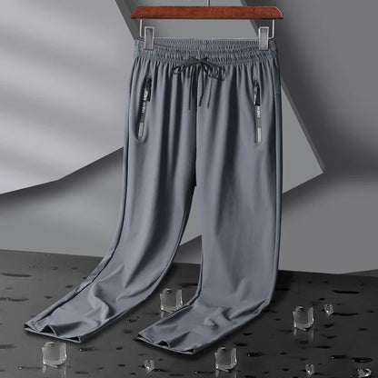Breathable Elastic Men Running Sport Pants Ice Silk Jogging Thin Sweatpants Casual Outdoor Training Gym Fitness Trousers 8XL