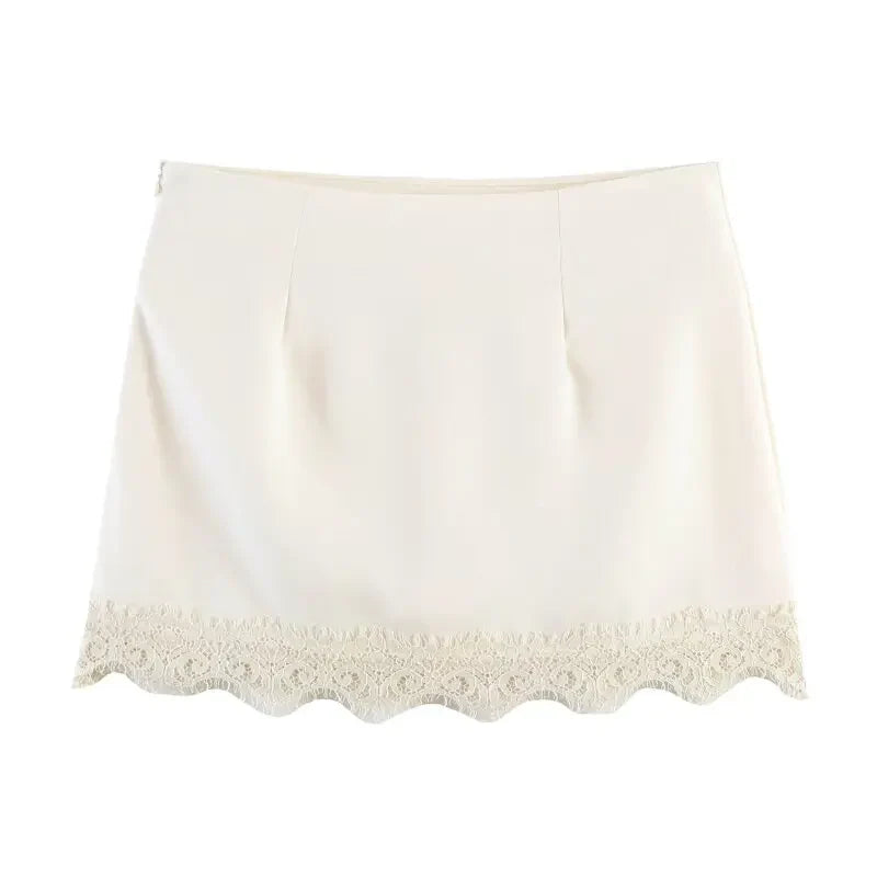 Summer Women Elegant Satin Silk Lace Fringe Mini Skirt High Waist Slim Anti-light Safety Bottoming Half Slip Underskirt 3 Colors