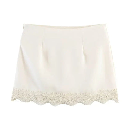 Summer Women Elegant Satin Silk Lace Fringe Mini Skirt High Waist Slim Anti-light Safety Bottoming Half Slip Underskirt 3 Colors