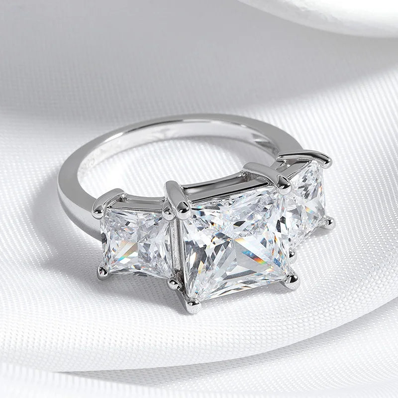 Princess Cut 3 Gems Moissanite Wedding Rings for Women Couple Jewelry Girl's Birthday Gift Lab Diamond Band Pure S925