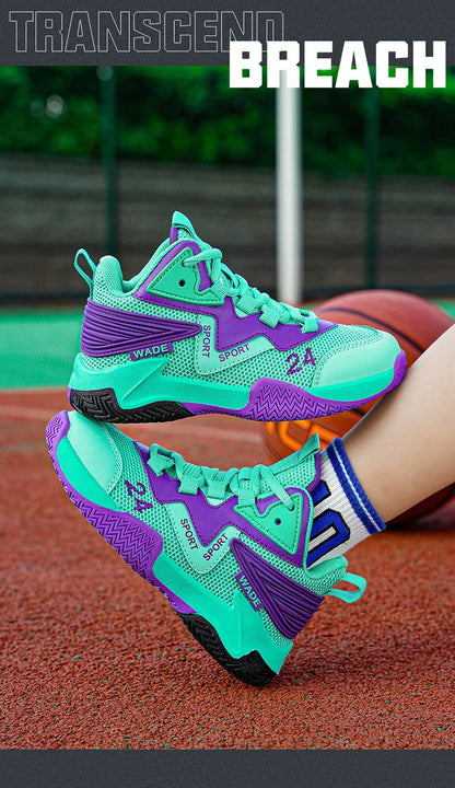 Children Basketball Shoes for Boys Girls Kids Teenagers Breathable Non-slip Lace Up Indoor Outdoor Training Sneakers Tennis Shoe