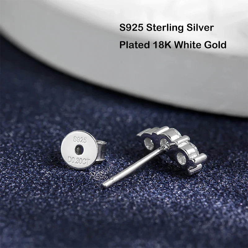Sparkling Ins 3-Stone 0.6CT D Color Moissanite Stud Earrings For Women S925 Sterling Silver Diamond Earring Fine Jewelry