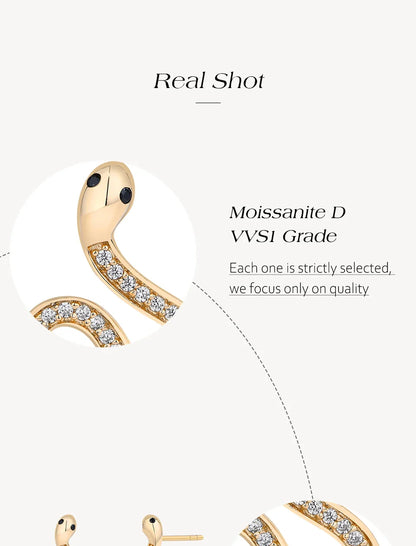 Full moissanite Snake Stud Earring For Women Girls Real 925 Sterling Silver Jewelry Engagement Party Gifts High Quality