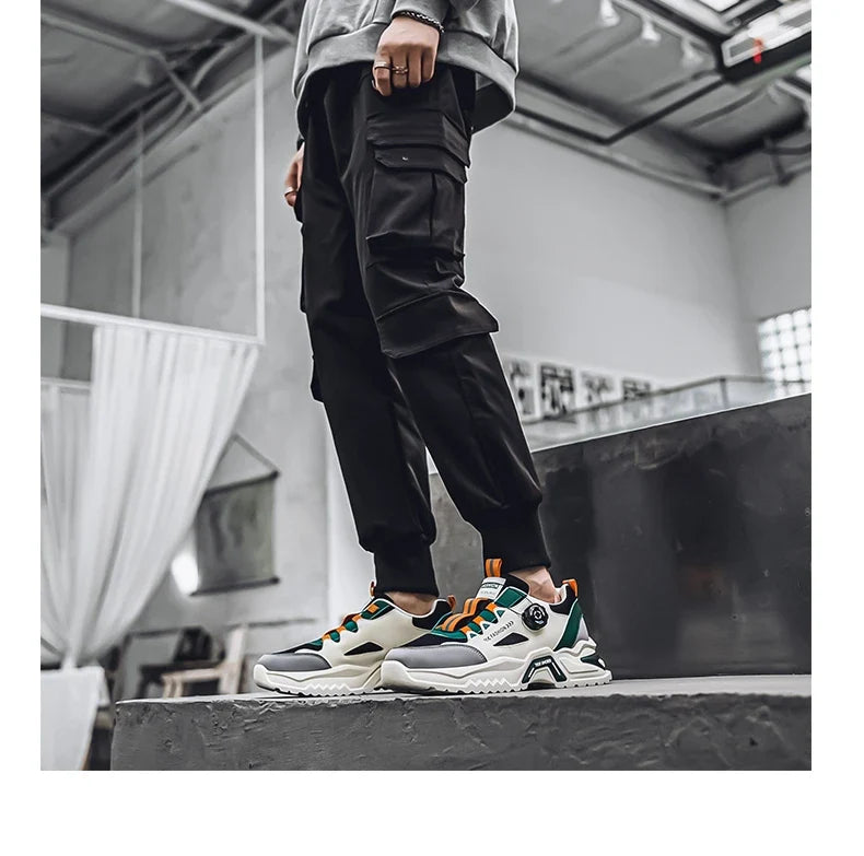 Men's Korean rotating buckle fashion casual sports shoes four season soft soled non slip outdoor running shoes student sneakers
