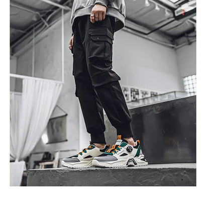 Men's Korean rotating buckle fashion casual sports shoes four season soft soled non slip outdoor running shoes student sneakers