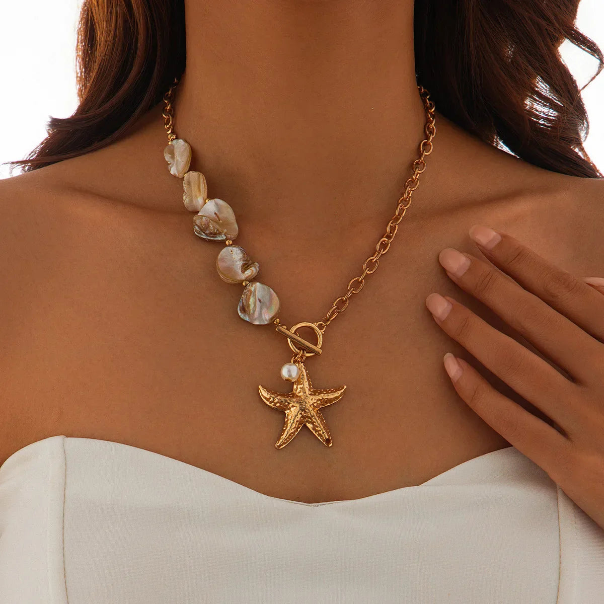 Retro Starfish White Shell Conch Pendant Necklace  Women 2024 Simple Creative Colorful Stones  Hand Woven beach Jewelry Girls
