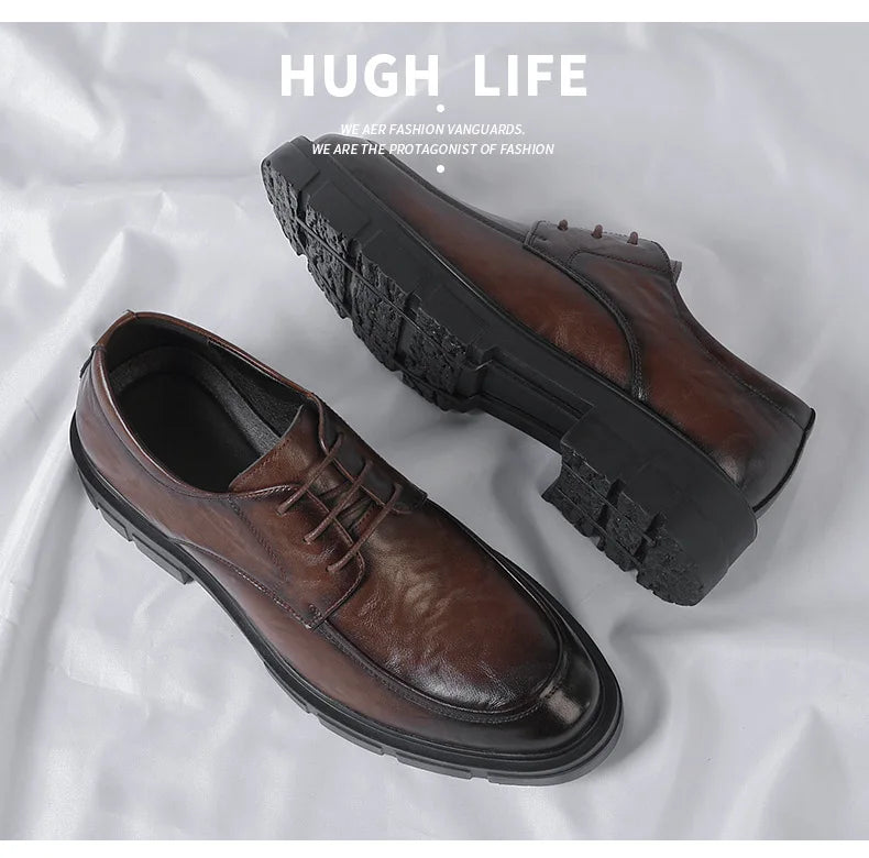 5 8 10 Cm Heel Shoes Men Fashion Casual Cow Leather Men's Dress Shoes British Breathable Groom Platform Wedding Shoes Male
