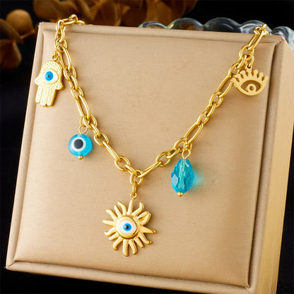 316L Stainless Steel Golden Trendy Starfish Moon Sun Shaped Pendant Necklace For Women Romantic Neck Chain Holiday Gift