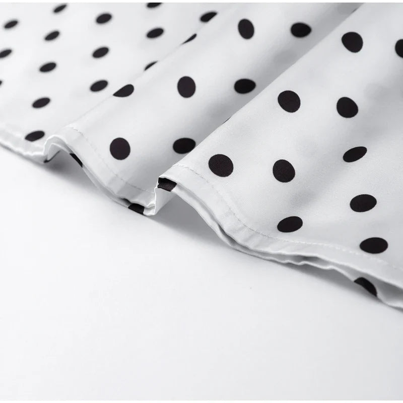 Fashion Lace Up Polka Dot Mini Dress Women Square Collar Short Sleeve Satin Party Dresses2026 Summer Lady Elegant Beach Robe New