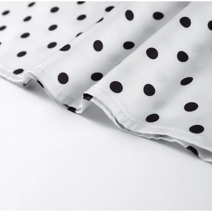 Fashion Lace Up Polka Dot Mini Dress Women Square Collar Short Sleeve Satin Party Dresses2026 Summer Lady Elegant Beach Robe New