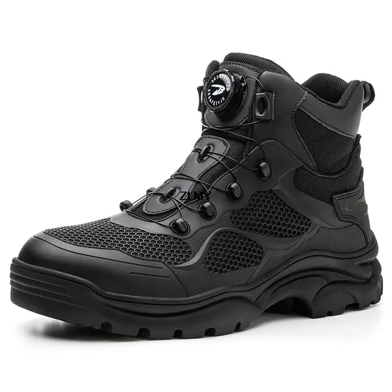 Construction Work Boots Men Steel Toe Safety Shoes Rotated Button Anti-smash Puncture Proof Sneakers Man High Top Security Boot