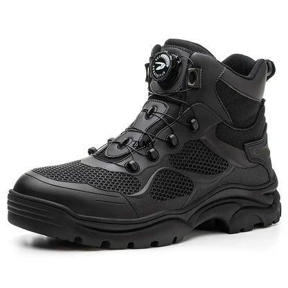 Construction Work Boots Men Steel Toe Safety Shoes Rotated Button Anti-smash Puncture Proof Sneakers Man High Top Security Boot