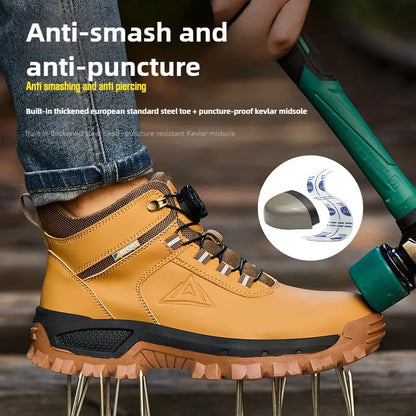 Brown Waterproof Safety Boots Men Indestructible Steel Toe Work Boots Anti-smash Stab-resistant High-top Knob Adjustable