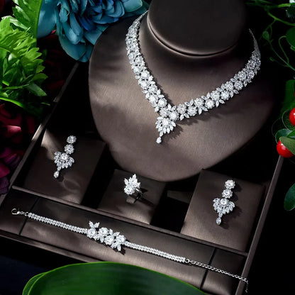 4pcs Necklace and Earrings Set AAA Cubic Zircon Jewelry Set for Dubai Nigeria Women Bridal Wedding Accessories N-119