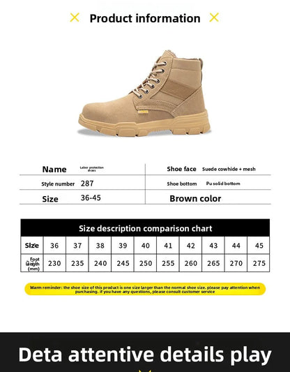 Men's Winter Wool Velvet Cotton Safety Work Shoes High Top Steel Toe Insulated Labor Protection Construction Shoes