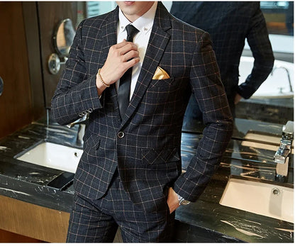 2025 Suit (Blazer+ Pants) Men's Boutique Fashion, Business Gentleman, Slim Fit, Outdoor Wedding, Plaid Trend, Banquet Suit