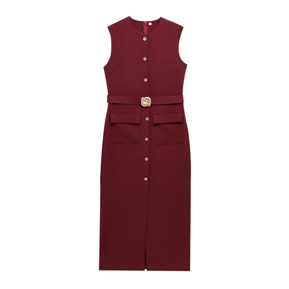 Women's Dress Black Long Dresses Spring Summer 2025 Button Up Sleeveless Sundress Vestidos Elegant Casual Women's Dresses