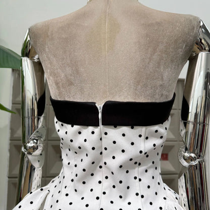 Women Strapless Backless Polka Dot Bow A Line Dress Party Birthday Evening Ball Gowns Nightclub Show Wear Fashion Vestido