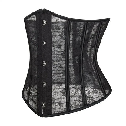 Women Underbust Corset Tops Black White Transparent Mesh Lace Bustier Plastic Bones Basques Body Shaper Waist Cincher Korset